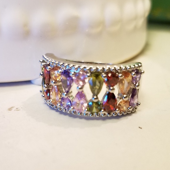 .925 stamped multi-gemstone ring 8,9 - Picture 2 of 7